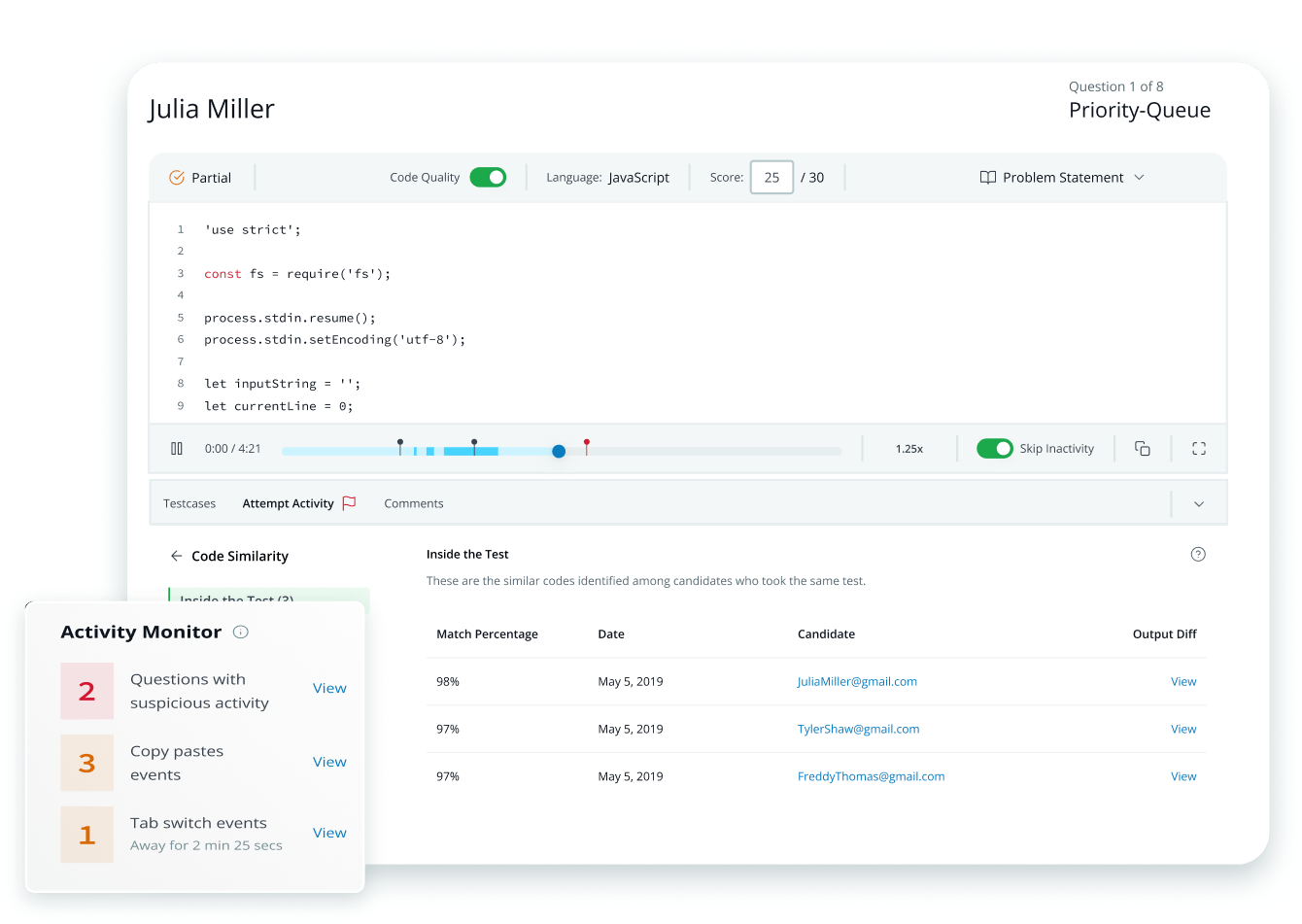 Screenshot of HackerRank coding test