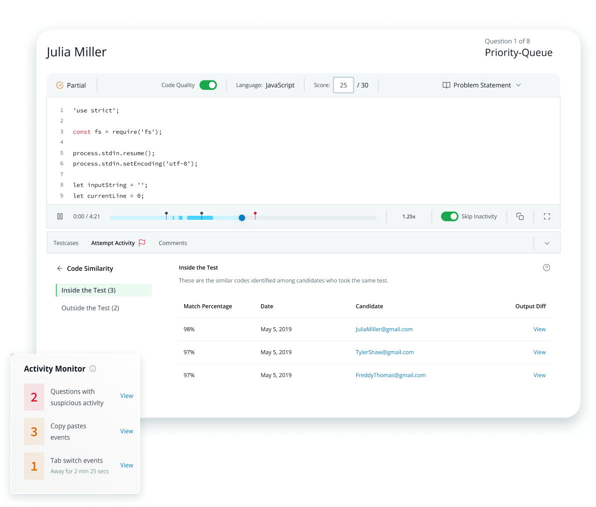 Screenshot of coding test in HackerRank IDE