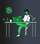 Illustration of a man seated at a desk with a laptop